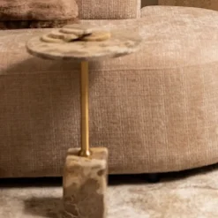 PTMD Bijzettafel Ebe Beige Marmer met rond blad laag