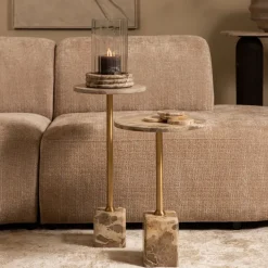 PTMD Bijzettafel Ebe Hoog Beige Marmer Ø30 cm