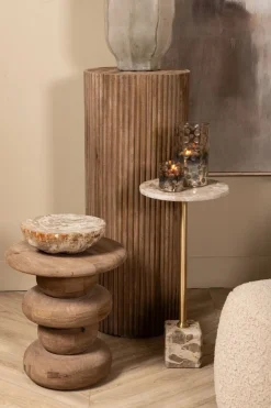 PTMD Bijzettafel Ebe Hoog Beige Marmer Ø30 cm