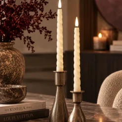 PTMD Dinerkaars LED twist beige met beweegbare vlam – 2 stuks