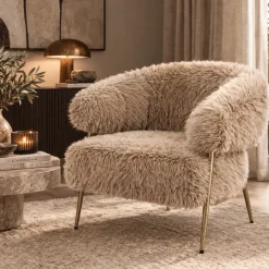 PTMD Fauteuil Hair bruin met gouden onderstel