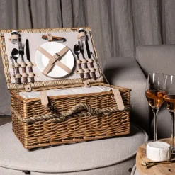 PTMD Kinzey Naturel wilgen picknickmand voor 2 personen
