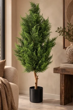 PTMD Kunstboom Ceder groen in plastic pot 120 cm hoog
