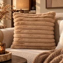 PTMD Kussen Hadi Beige Geribbeld vierkant groot