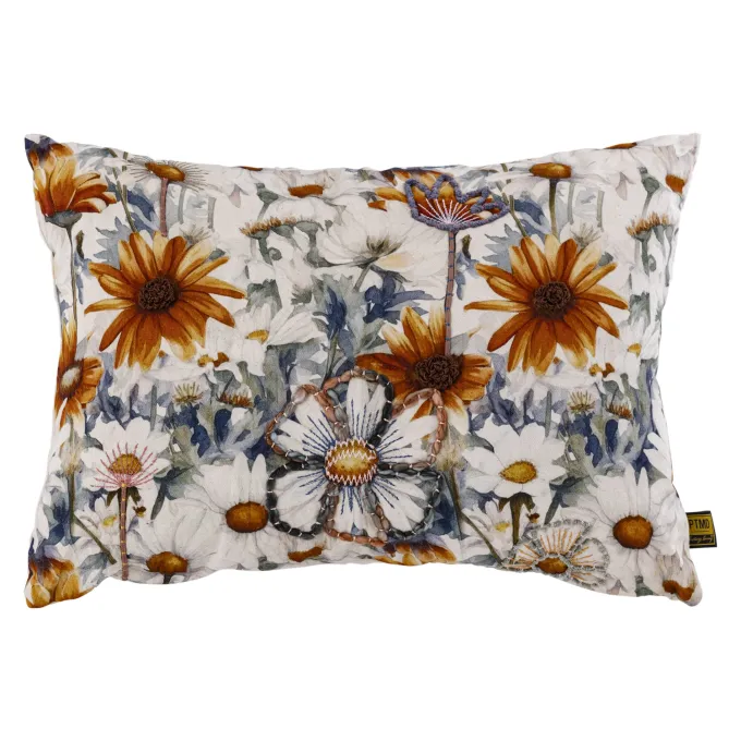 PTMD Kussen Helenor Naturel rechthoek met bloemen