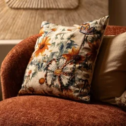 PTMD Kussen Helenor Naturel vierkant met bloemen