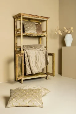 PTMD Kussen Lizze Beige velvet embroidery patroon 45 x 45