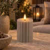 PTMD Led buiten kaars gestreept grijs / beige met beweegbare vlam S
