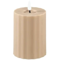 PTMD Led buiten kaars gestreept grijs / beige met beweegbare vlam S