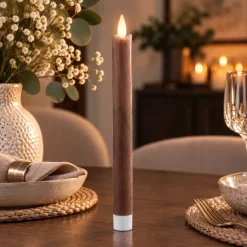 PTMD LED Dinerkaars rustiek bruin met beweegbare vlam – 2 stuks