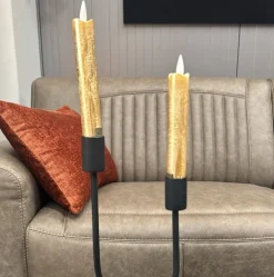 PTMD LED Dinerkaars rustiek goud beweegbare vlam 2 stuks - kort model