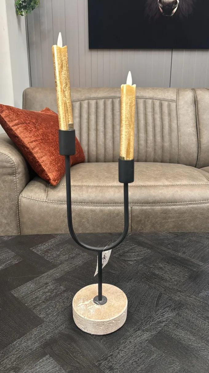PTMD LED Dinerkaars rustiek goud beweegbare vlam 2 stuks - kort model