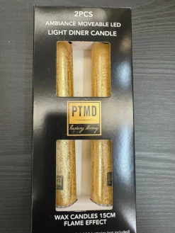 PTMD LED Dinerkaars rustiek goud beweegbare vlam 2 stuks - kort model