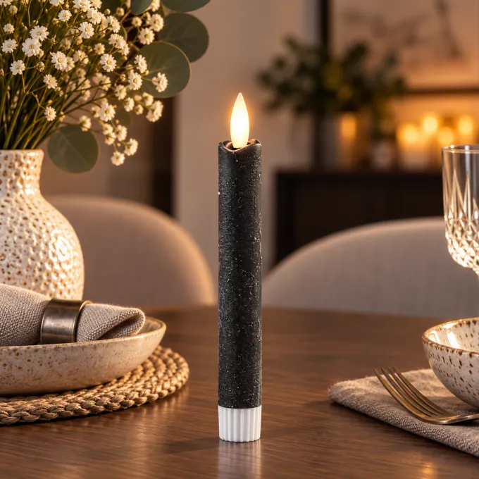 PTMD LED Dinerkaars rustiek zwart beweegbare vlam 2 stuks - kort model