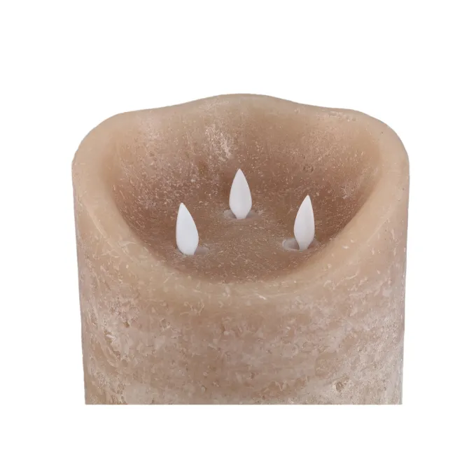 PTMD LED-kaars rustiek beige 38 cm hoog met 3 bewegende vlammetjes