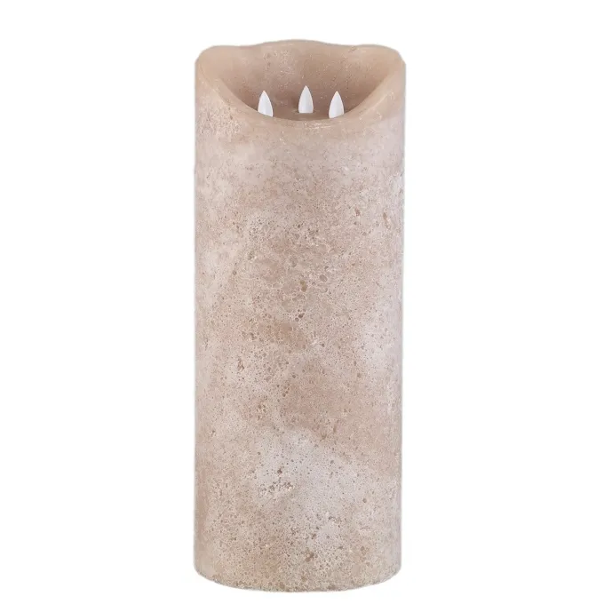 PTMD LED-kaars rustiek beige 38 cm hoog met 3 bewegende vlammetjes