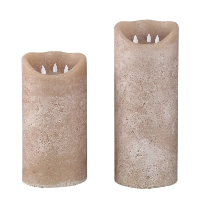 PTMD LED-kaars rustiek beige 38 cm hoog met 3 bewegende vlammetjes