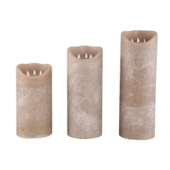 PTMD LED-kaars rustiek beige 45 cm hoog met 3 bewegende vlammetjes