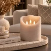 PTMD LED kaars rustiek Beige met 3 bewegende vlammetjes