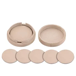 PTMD Onderzetter Delcia Beige vegan leer Set van 6