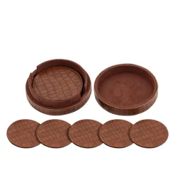 PTMD Onderzetter Delcia Burgundy vegan leer Set van 6