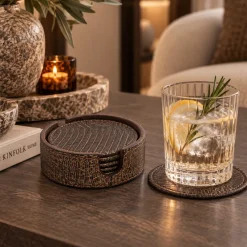 PTMD Onderzetters Rafal Brons vegan leer coaster rond