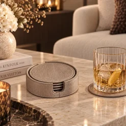 PTMD Onderzetters Rafal Champagne vegan leer coaster rond