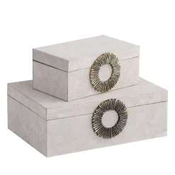 PTMD Opbergbox Hazael Beige suede set van 2
