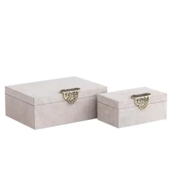 PTMD Opbergbox Hazael Beige suede set van 2 druppel