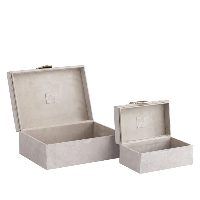 PTMD Opbergbox Hazael Beige suede set van 2 druppel