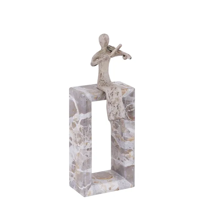 PTMD Ornament Aleria Beige viooldame op marmeren voetstuk