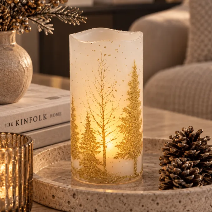 PTMD PTMD LED Kaars Goud Tree met Beweegbare Vlam L - 15 cm