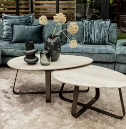 PTMD Salontafel Muka wit marmeren blad en grijs onderstel - laag