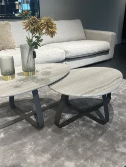 PTMD Salontafel Muka wit marmeren blad en grijs onderstel - laag