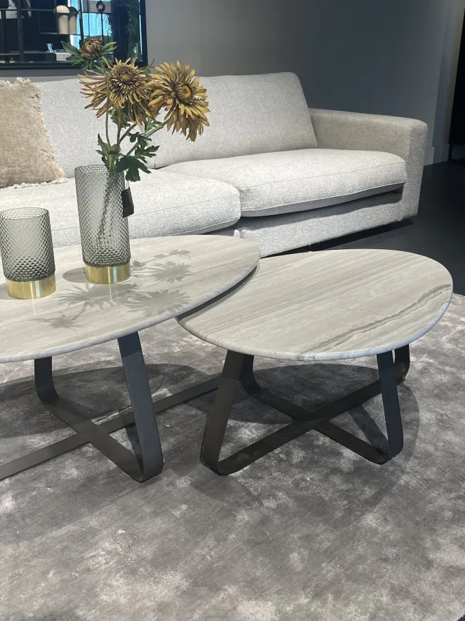 PTMD Salontafel Muka wit marmeren blad en grijs onderstel - laag