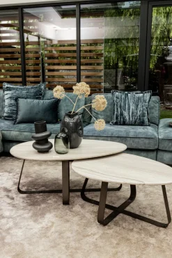 PTMD Salontafel Muka wit marmeren blad en grijs onderstel - hoog