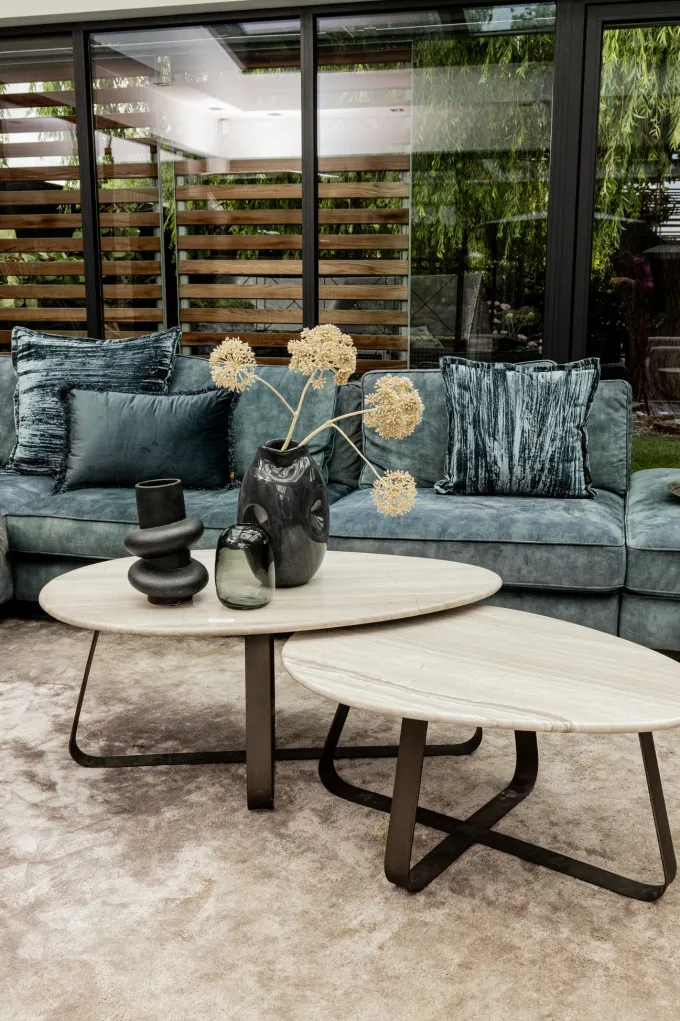 PTMD Salontafel Muka wit marmeren blad en grijs onderstel - hoog