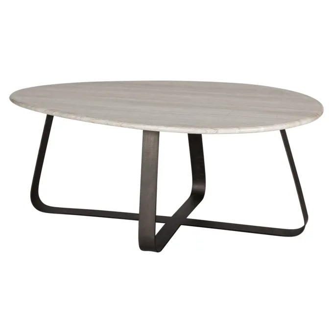 PTMD Salontafel Muka wit marmeren blad en grijs onderstel - hoog