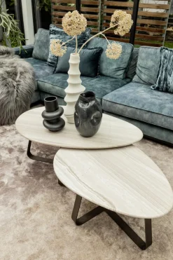 PTMD Salontafel Muka wit marmeren blad en grijs onderstel - hoog