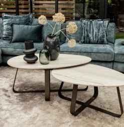 PTMD Salontafel Muka wit marmeren blad en grijs onderstel - hoog