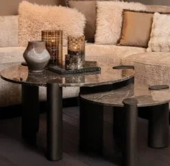 PTMD Salontafel Ora Bruin met marmeren blad hoog