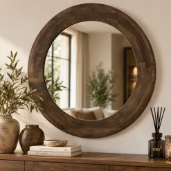 PTMD Spiegel Noam Bruin mango rond L - Ø 90 cm