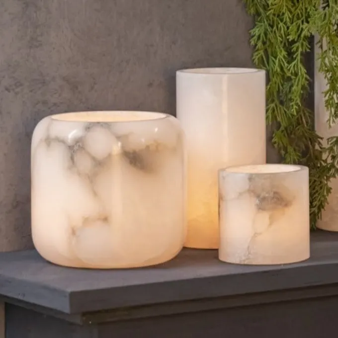 PTMD Theelicht Audin Wit Alabaster rond L