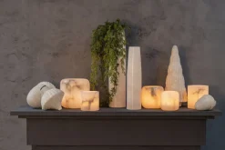 PTMD Theelicht Audin Wit Alabaster rond L