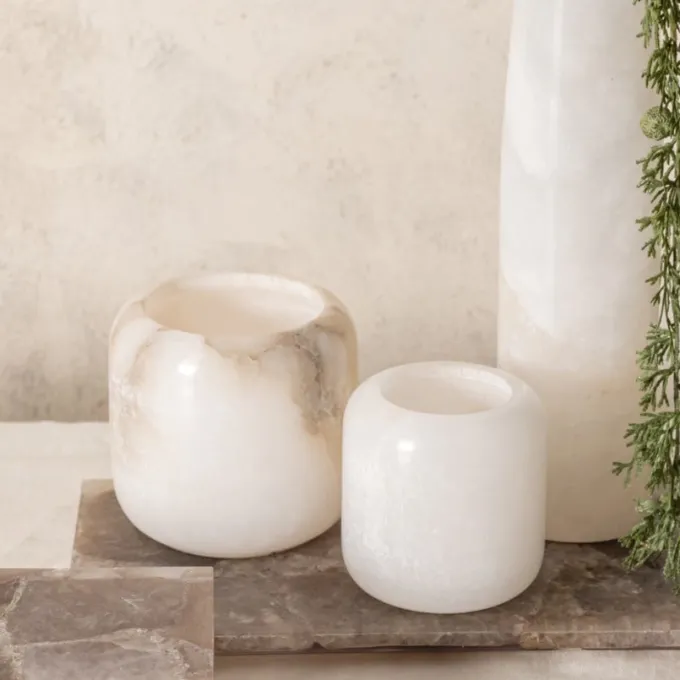PTMD Theelicht Audin Wit Alabaster rond S