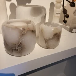 PTMD Theelicht Audin Wit Alabaster rond S