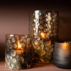 PTMD Theelicht Bridgid Bruin glas met stippen S