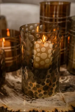 PTMD Theelicht Bridgid Bruin glas met stippen XS