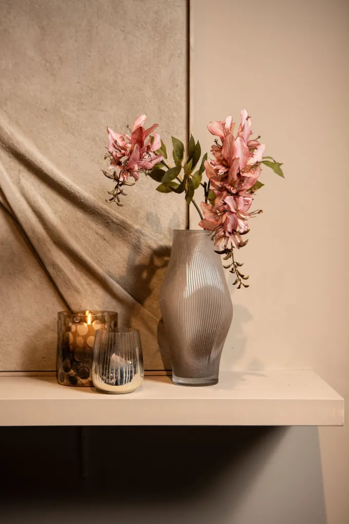 PTMD Theelicht Bridgid Bruin glas met stippen XS