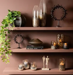 PTMD Theelicht Bridgid Bruin glas met stippen XS
